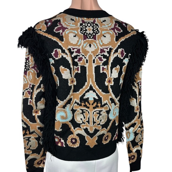 Ronny Kobo Pullover Sweater Sz XS Long Sleeve Fringe Black Brown White Viscose - Picture 6 of 7